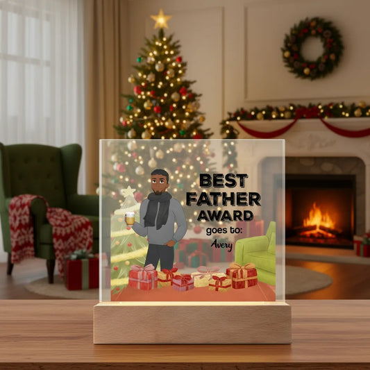 Best Father Award – Personalized Character Acrylic Plaque (with Wooden Base)