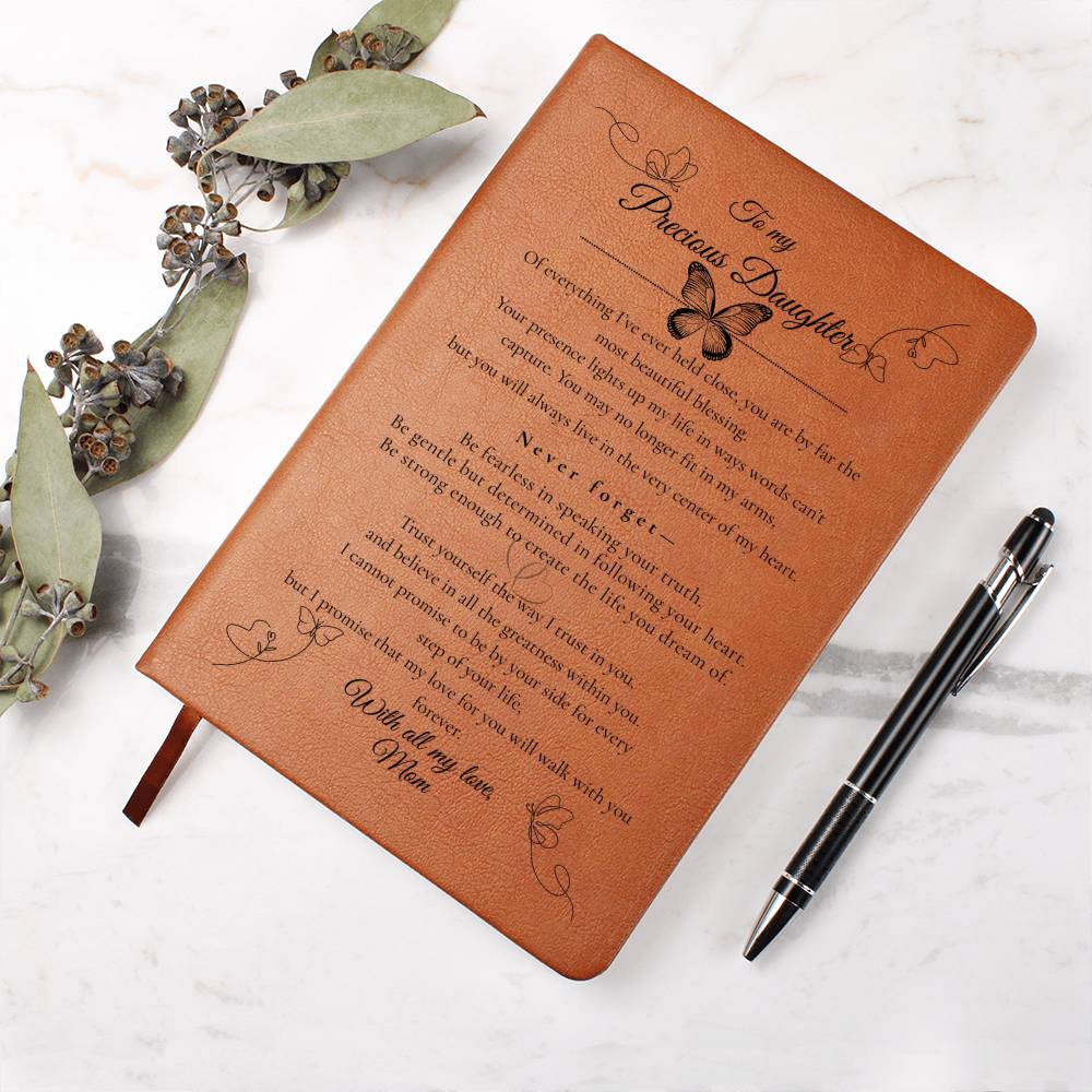 To My Daughter - NEVER Forget - Mom Leather Journal (Butterflies)