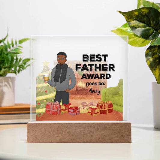 Best Father Award – Personalized Character Acrylic Plaque (with Wooden Base)