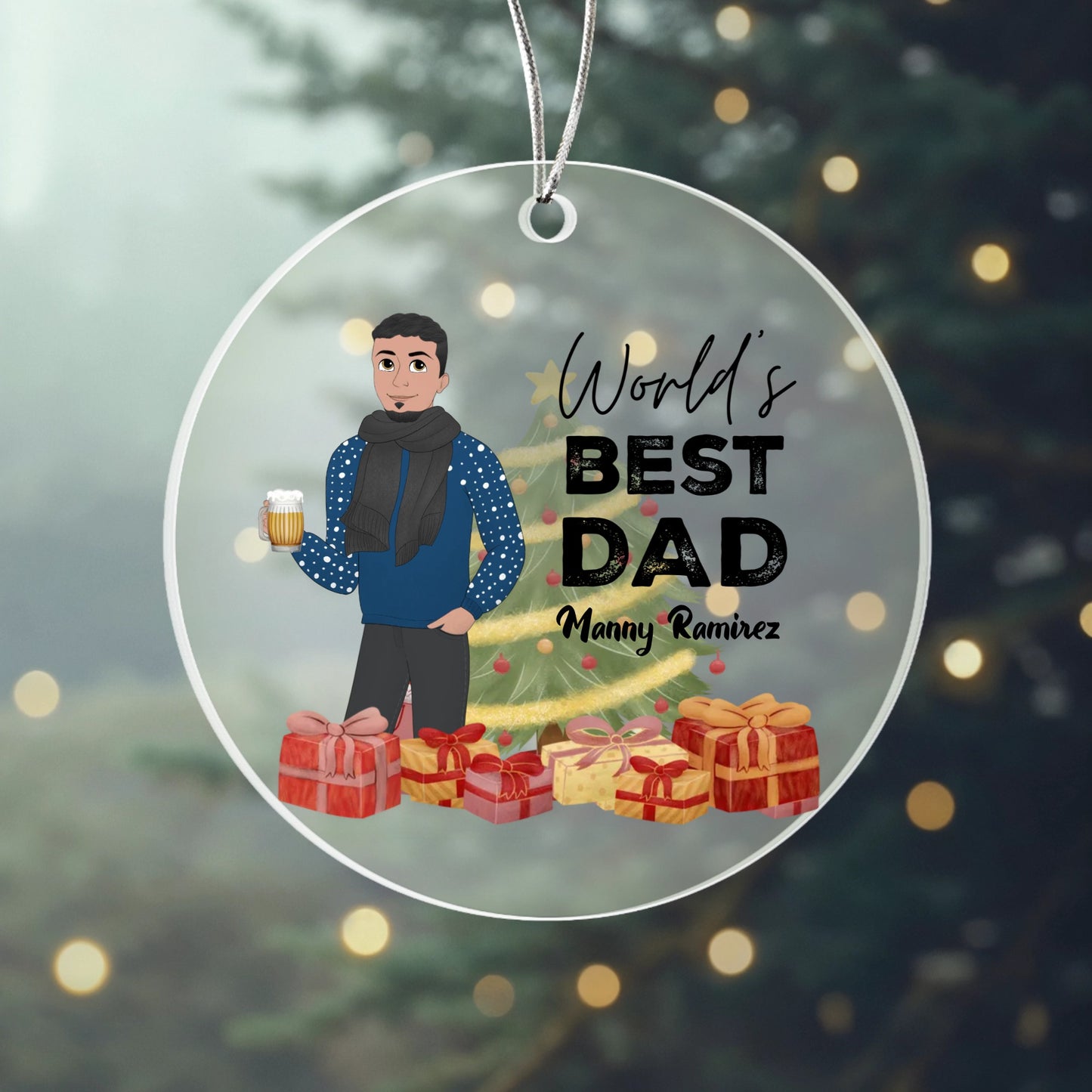 Best Father Award – Personalized Character Christmas Acrylic Ornament