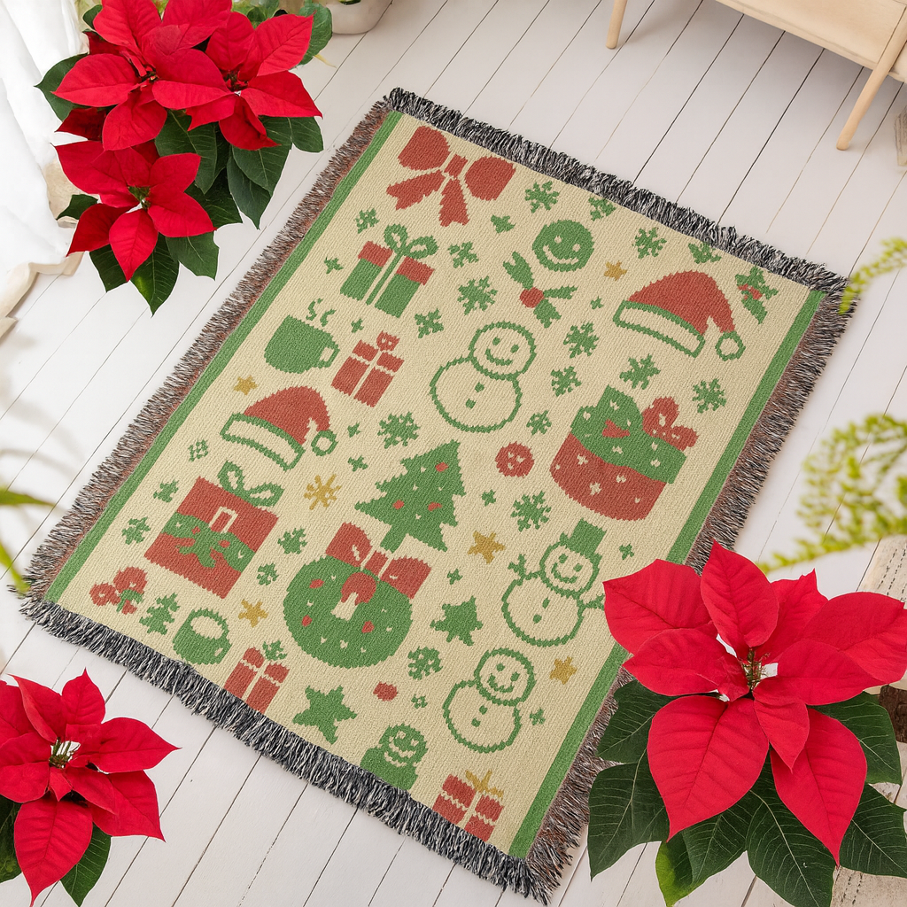🎄 Classic Christmas Icons Woven Blanket – 50×60