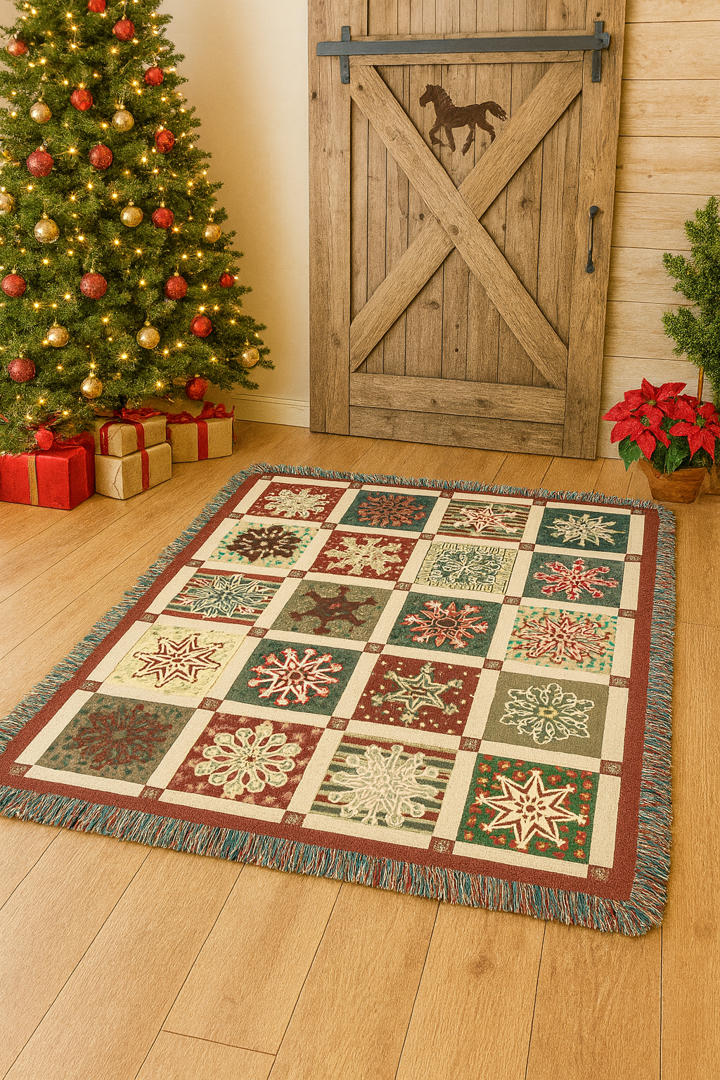 ❄️ Vintage Snowflake Patchwork Christmas Woven Blanket – 50×60