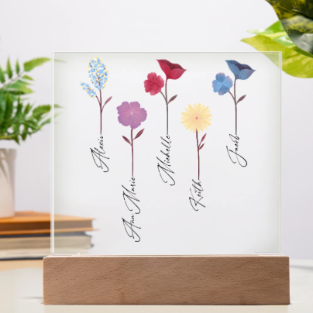 🖊️ Family Flower Garden Acrylic Keepsake With Wood Stand