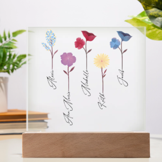 🖊️ Family Flower Garden Acrylic Keepsake With Wood Stand