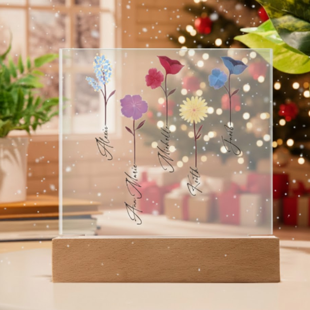 🖊️ Family Flower Garden Acrylic Keepsake With Wood Stand