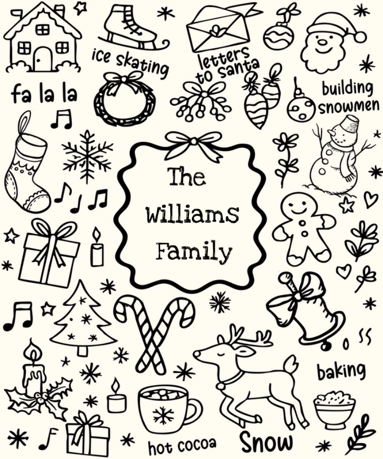 Personalized Christmas Doodle Woven Blanket – Family Name Edition (Portrait)