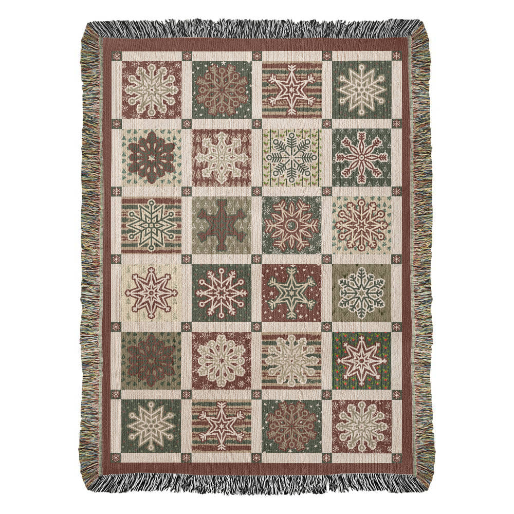 ❄️ Vintage Snowflake Patchwork Christmas Woven Blanket – 50×60