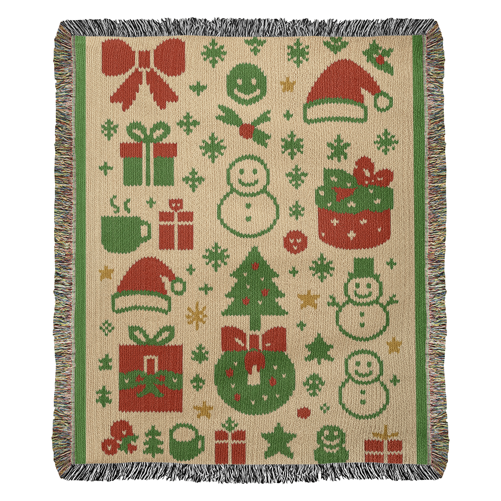 🎄 Classic Christmas Icons Woven Blanket – 50×60