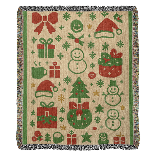 🎄 Classic Christmas Icons Woven Blanket – 50×60