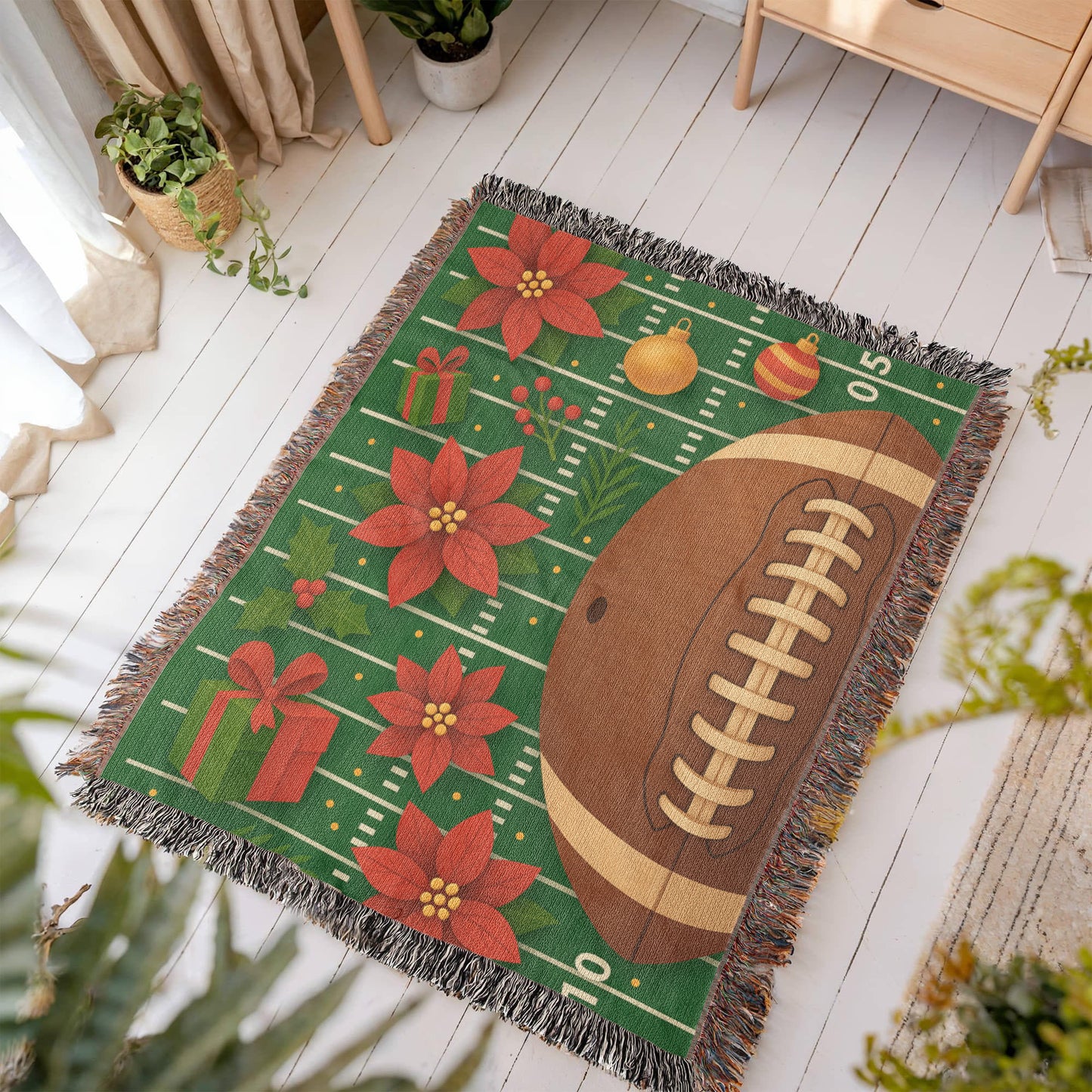 🏈🎄 Christmas Football Woven Blanket – 50×60
