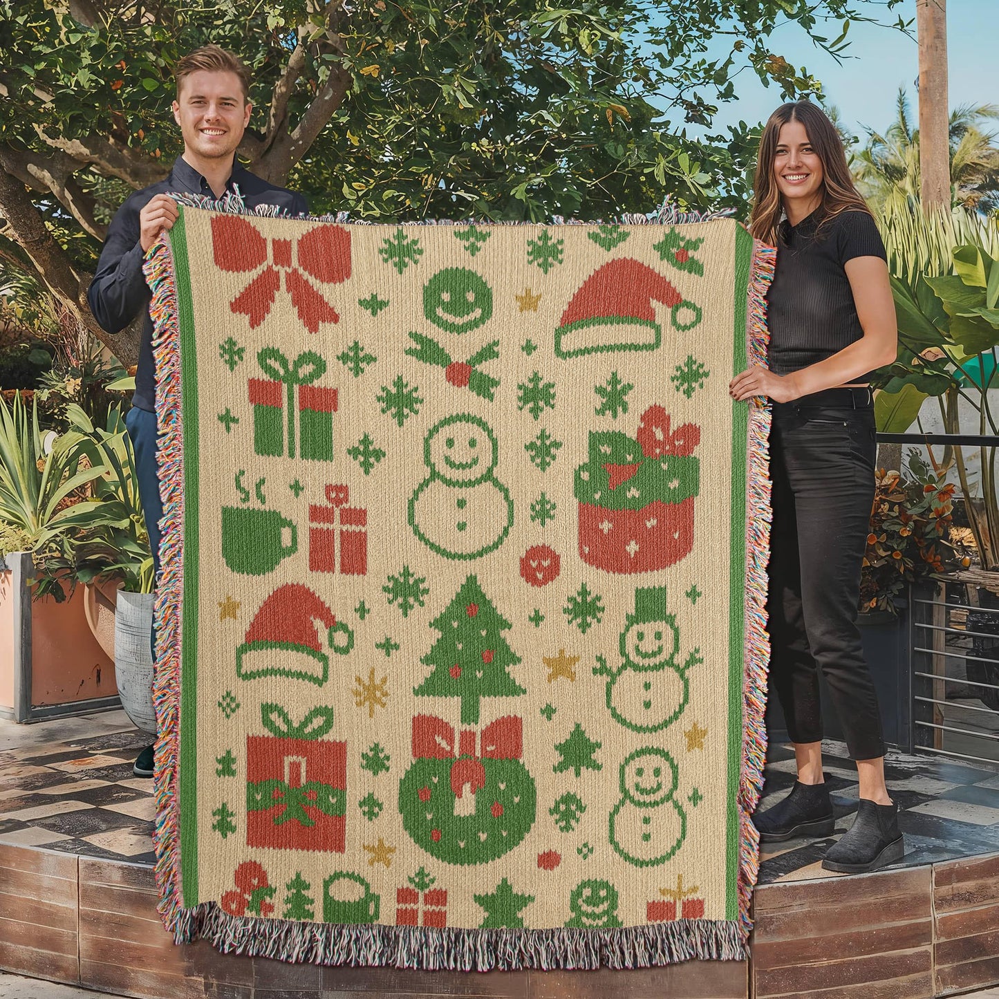 🎄 Classic Christmas Icons Woven Blanket – 50×60