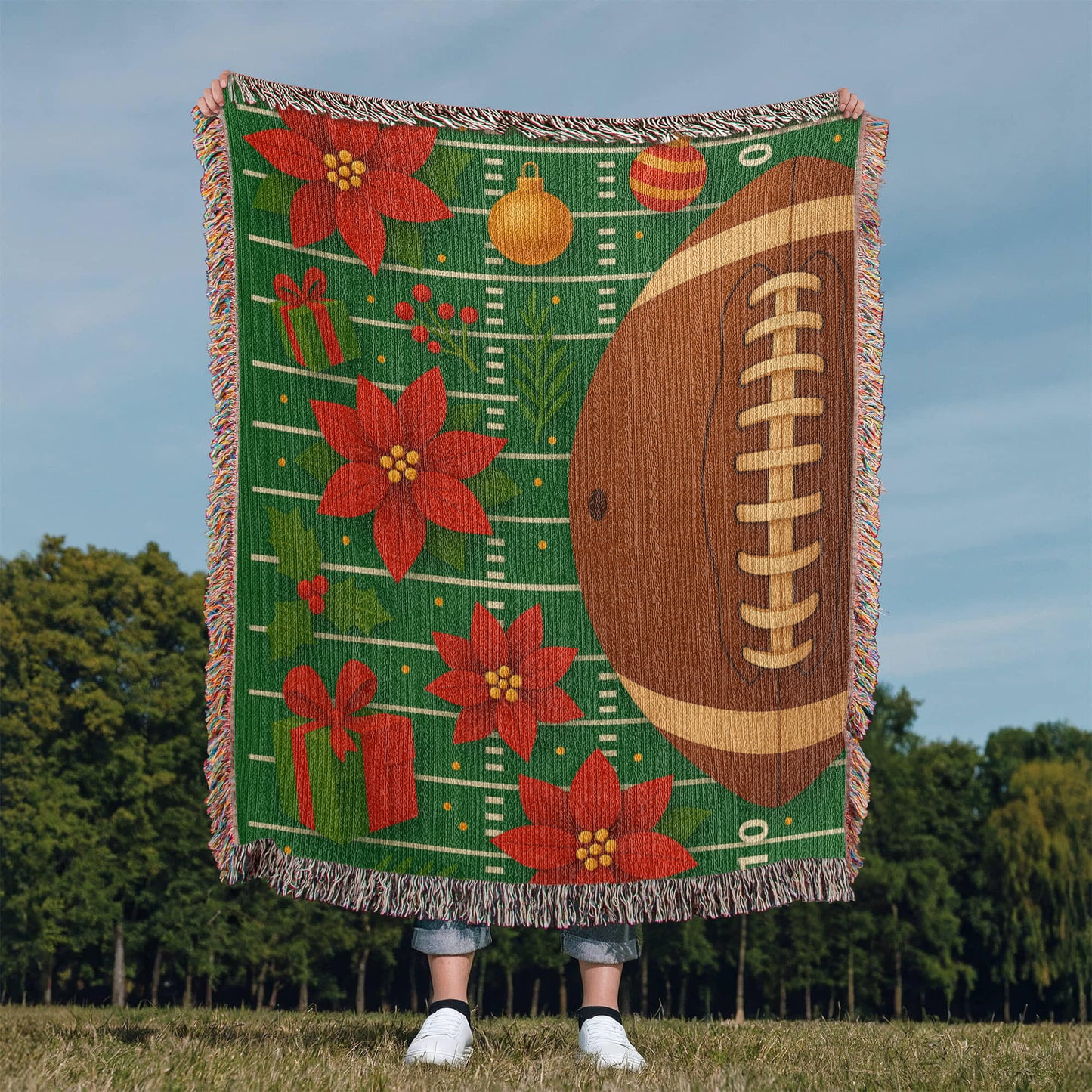 🏈🎄 Christmas Football Woven Blanket – 50×60
