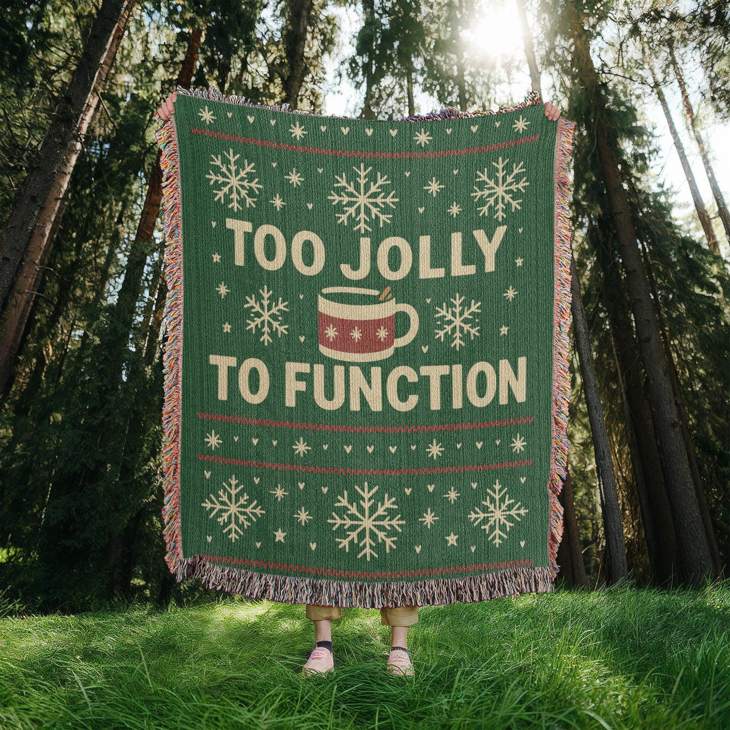 🎄 “Too Jolly to Function” Cozy Holiday Woven Blanket – 50×60