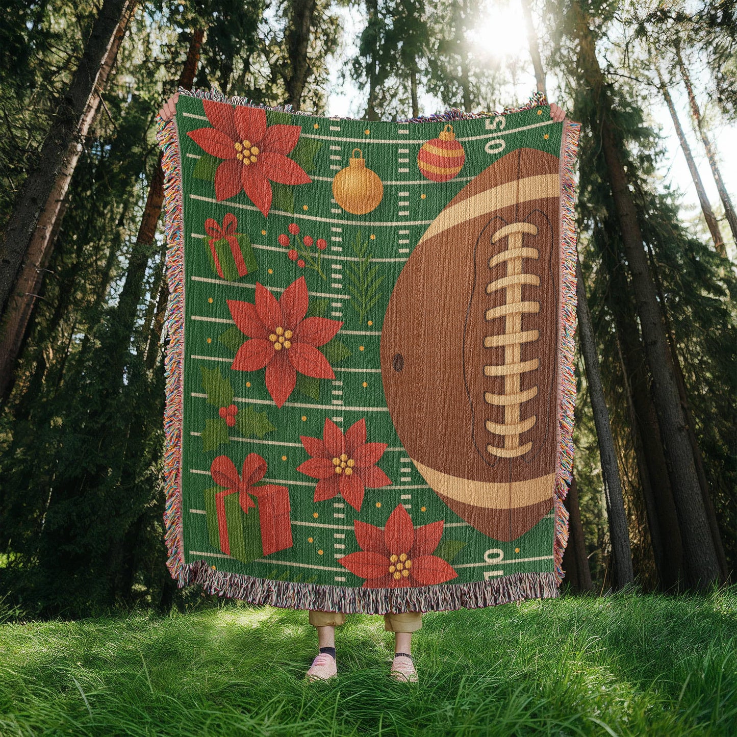 🏈🎄 Christmas Football Woven Blanket – 50×60