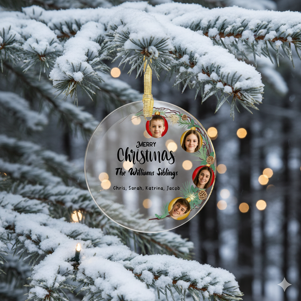 ✨ Personalized Family Photo Ornament – Custom Glass Christmas Keepsake